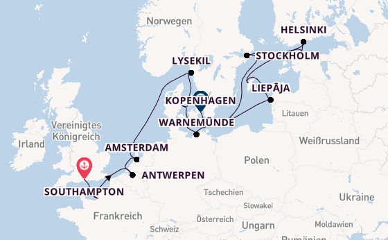 England ab Southampton, Großbritannien auf der Seven Seas Mariner