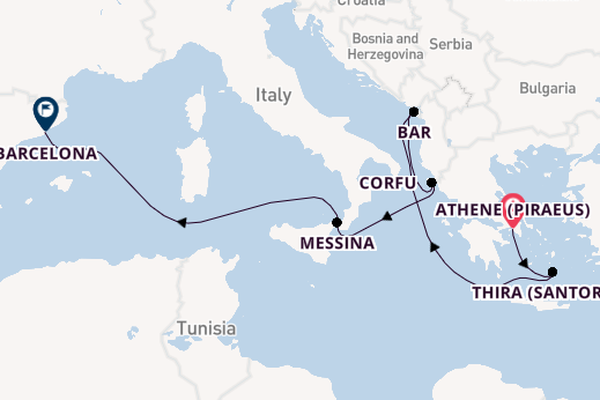 Middellandse Zee vanaf Athene (Piraeus), Griekenland met de Sun Princess
