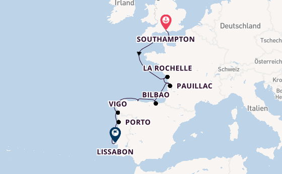 Portugal ab Southampton, Großbritannien auf der Sonata (Oceania)