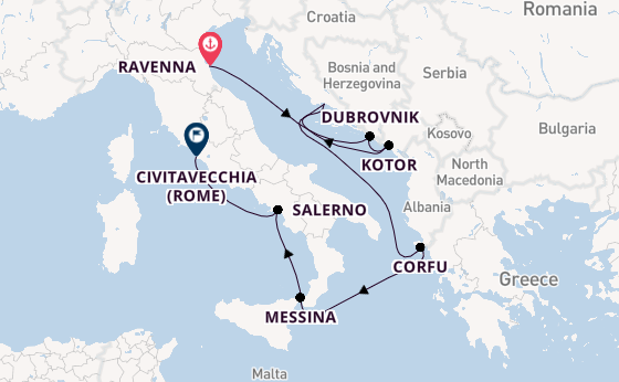 Middellandse Zee vanaf Ravenna, Italië met de Norwegian Gem