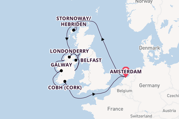 Britse Eilanden vanaf Amsterdam, Nederland met de Zuiderdam