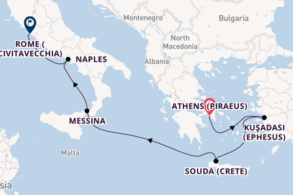 Mediterranean Sea from Athens (Piraeus), Greece with the Viking Astrea