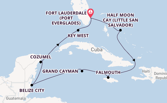 Caribbean from Fort Lauderdale (Port Everglades), Florida, USA with the Rotterdam