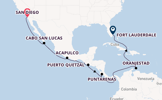 Mexicaanse Riviera vanaf San Diego, Verenigde Staten met de Eurodam