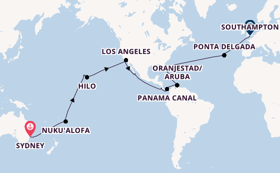 Round-the-World Trip from Sydney, Australia with the Queen Elizabeth