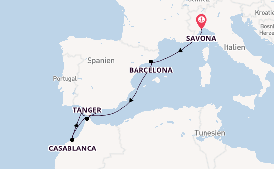 Westliches Mittelmeer ab Savona, Italien auf der Costa Fascinosa