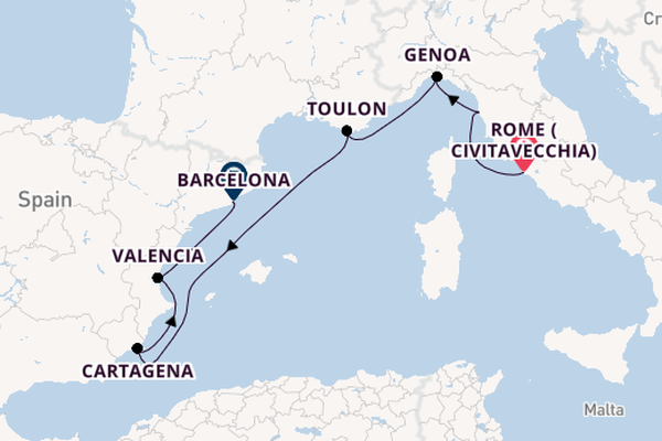 Western Mediterranean from Rome (Civitavecchia), Italy with the Silver Nova