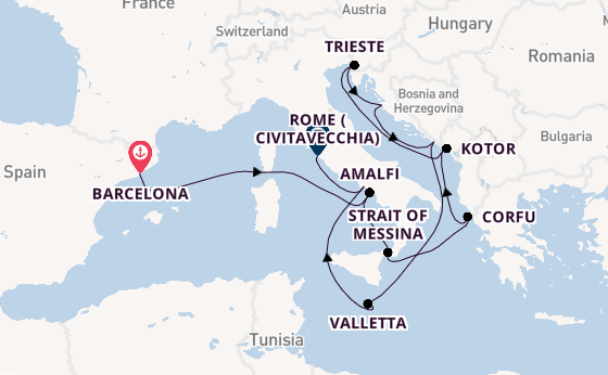 Mediterranean Sea from Barcelona, Spain with the Queen Victoria