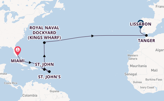 trans-Atlantisch vanaf Miami, Verenigde Staten met de Silver Nova