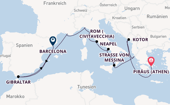 Mittelmeer ab Piräus (Athen), Griechenland auf der Oosterdam