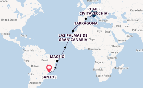 Transatlantic from Santos, Brazil with the MSC Musica