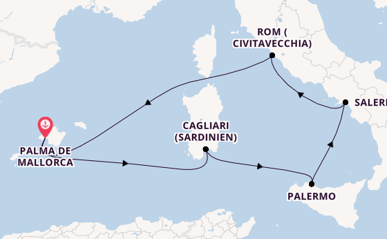 Westliches Mittelmeer ab Palma de Mallorca, Spanien auf der Mein Schiff 7