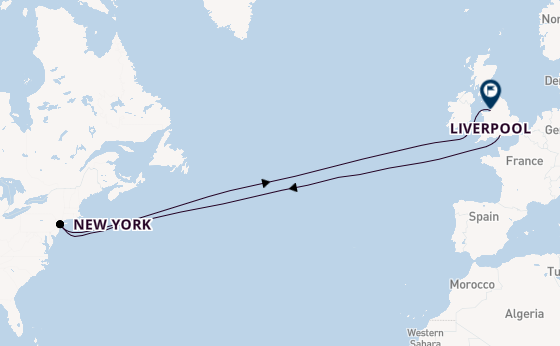 trans-Atlantisch vanaf Southampton (Londen), Engeland met de Queen Mary 2