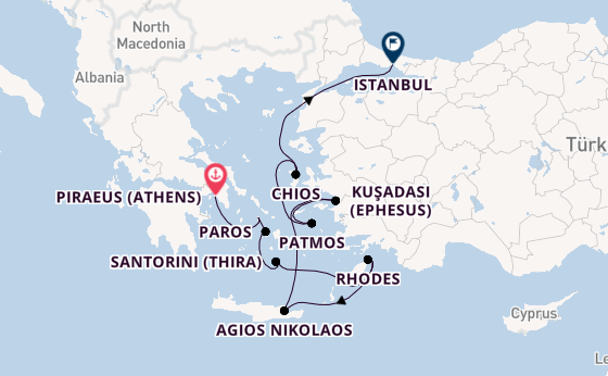 Eastern Mediterranean from Piraeus (Athens), Greece with the Azamara Onward