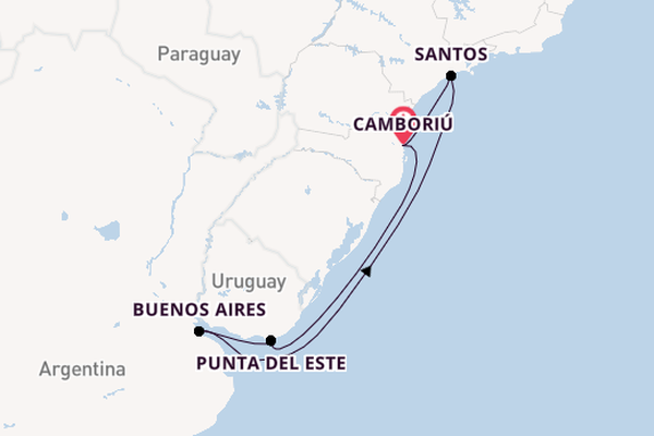 Zuid-Amerika vanaf Camboriú, Brazilië met de MSC Seaview