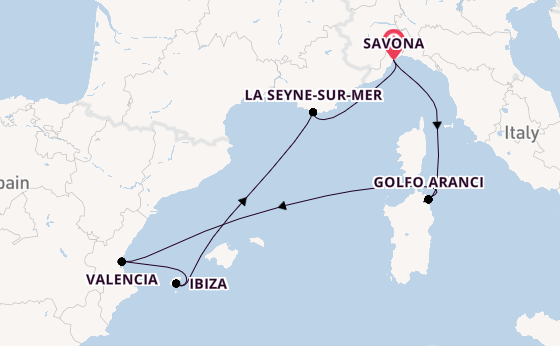Western Mediterranean from Savona, Italy with the Costa Fascinosa