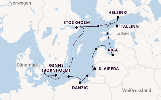 Ostsee ab Kopenhagen, Dänemark auf der Silver Dawn