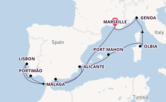 Western Mediterranean from Marseille, France with the MSC Sinfonia