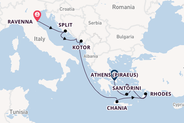 Eastern Mediterranean from Ravenna, Italy with the Celebrity Eclipse