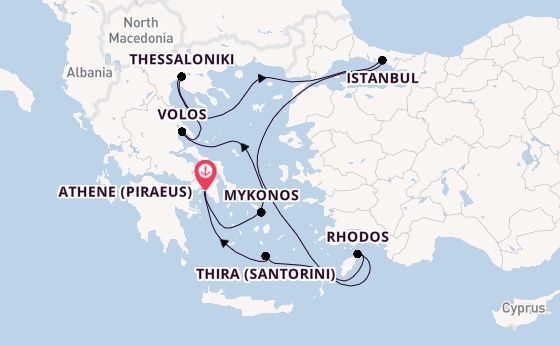Oostelijke Middellandse Zee vanaf Athene (Piraeus), Griekenland met de Silver Spirit