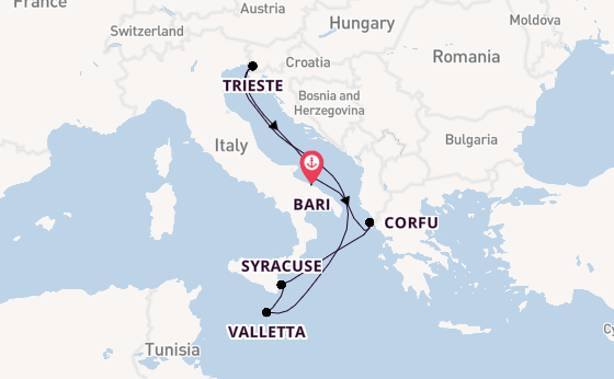 Western Mediterranean from Bari, Italy with the Costa Deliziosa