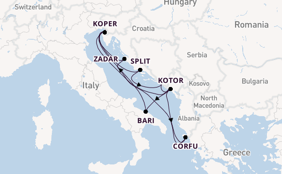 Middellandse Zee vanaf Triëst, Italië met de Mein Schiff 4