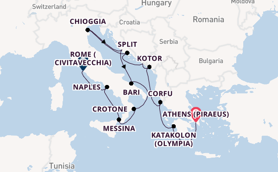 Mediterranean Sea from Athens (Piraeus), Greece with the Viking Mars