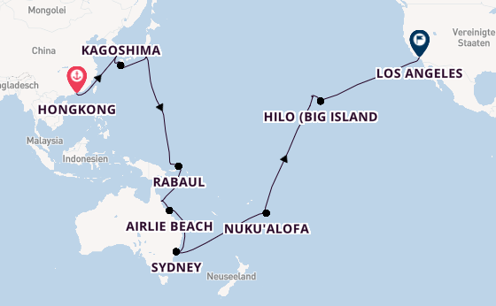 Transpazifik ab Hongkong, China auf der Queen Elizabeth