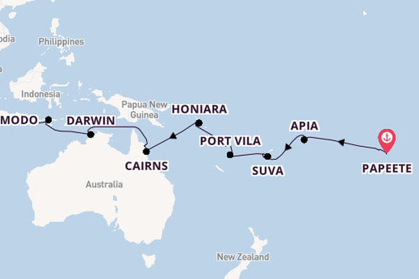 South Pacific from Papeete, Tahiti, French Polynesia with the Regatta