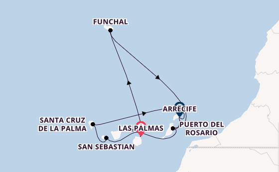 Canarische Eilanden vanaf Las Palmas, Gran Canaria, Spanje met AIDAstella
