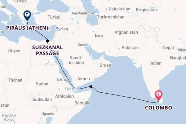 Östliches Mittelmeer ab Colombo, Sri Lanka auf der EUROPA 2