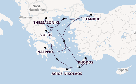 Östliches Mittelmeer ab Piräus (Athen), Griechenland auf der Silver Dawn