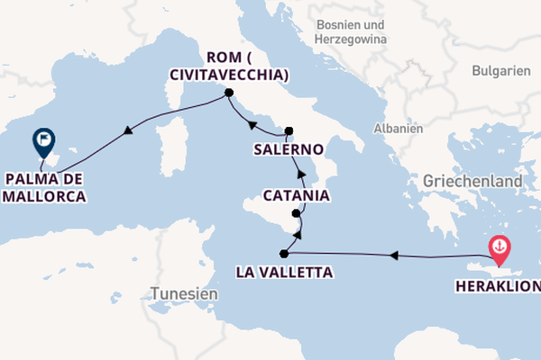 Westliches Mittelmeer ab Heraklion, Griechenland auf der Mein Schiff 5