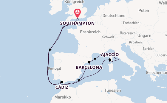 Westliches Mittelmeer ab Southampton, Großbritannien auf der Sky Princess