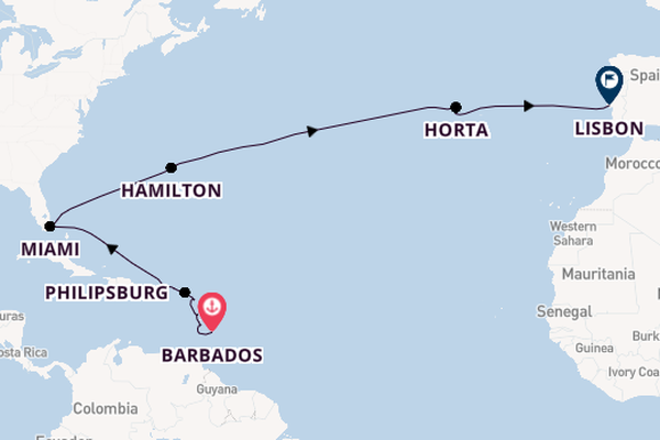 Luxury Caribbean to Lisbon Transatlantic with Barbados & Lisbon Stays