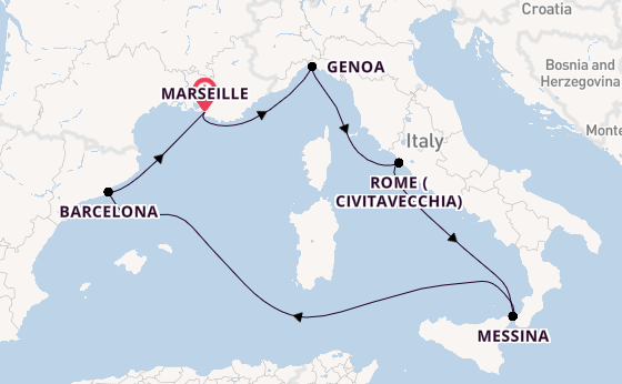 Western Mediterranean from Marseille, France with the MSC World Europa