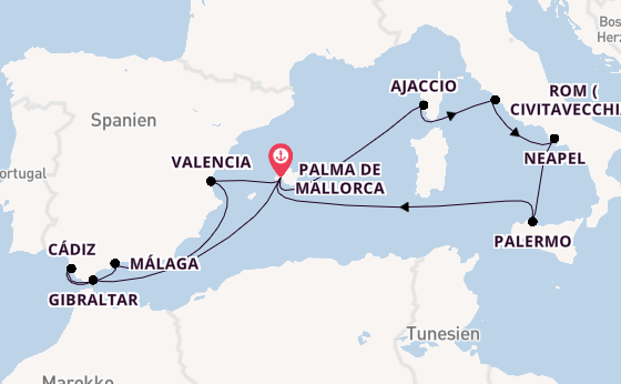 Westliches Mittelmeer ab Palma de Mallorca, Spanien auf der Mein Schiff 4