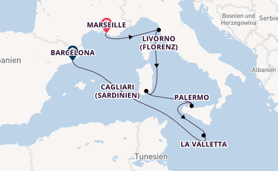 Westliches Mittelmeer ab Marseille, Frankreich auf der MSC Splendida