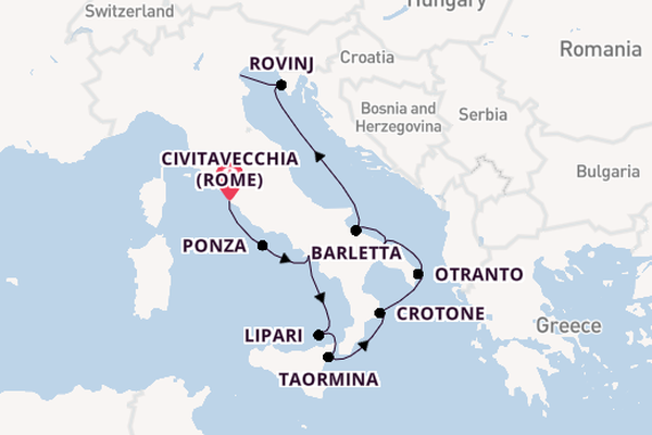 Westelijke Middellandse Zee vanaf Civitavecchia (Rome), Italië met de Star Clipper