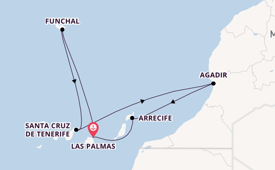 Canarische Eilanden vanaf Las Palmas, Gran Canaria, Spanje met de Costa Smeralda