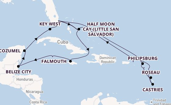 Caribbean from Fort Lauderdale (Port Everglades), Florida, USA with the Rotterdam