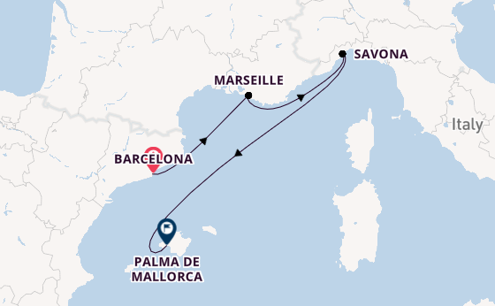 Westelijke Middellandse Zee vanaf Barcelona, Spanje met de Costa Diadema