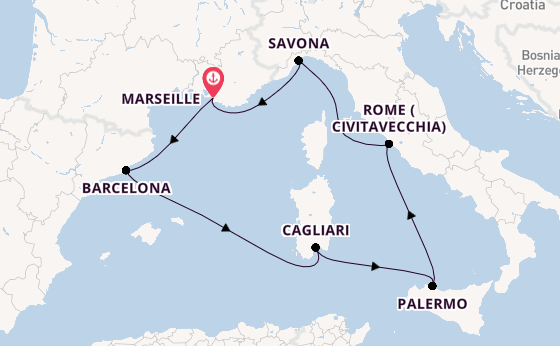 Western Mediterranean from Marseille, France with the Costa Pacifica