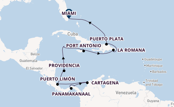 Caribbean vanaf Panama Stad, Panama met de MS EUROPA 2