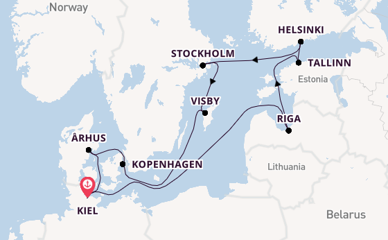 Oostzee vanaf Kiel, Duitsland met de Mein Schiff 1