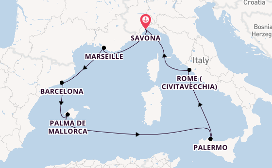 Western Mediterranean from Savona, Italy with the Costa Toscana