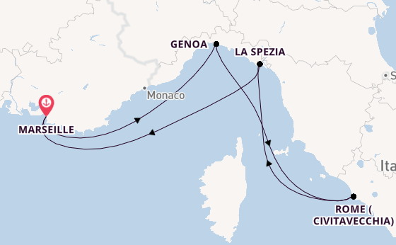 Western Mediterranean from Marseille, France with the MSC World Europa