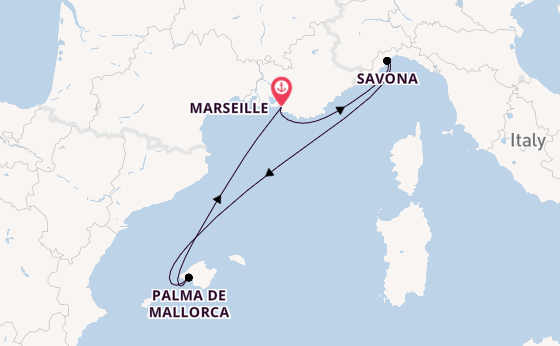 Western Mediterranean from Marseille, France with the Costa Diadema