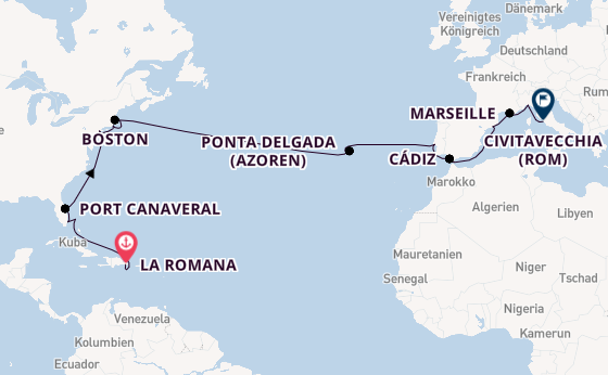 Transatlantik ab La Romana, Dominikanische Republik auf der Costa Fascinosa