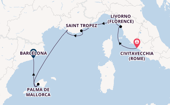 Westelijke Middellandse Zee vanaf Civitavecchia (Rome), Italië met de Nautica